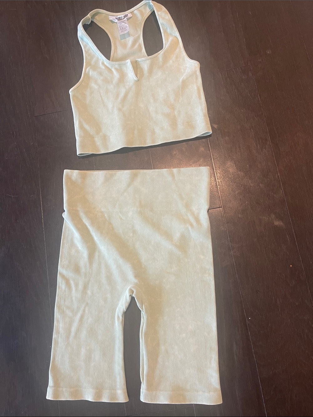 Pale Mint Bike Shorts Set - Soft Ribbed Tank & Shorts